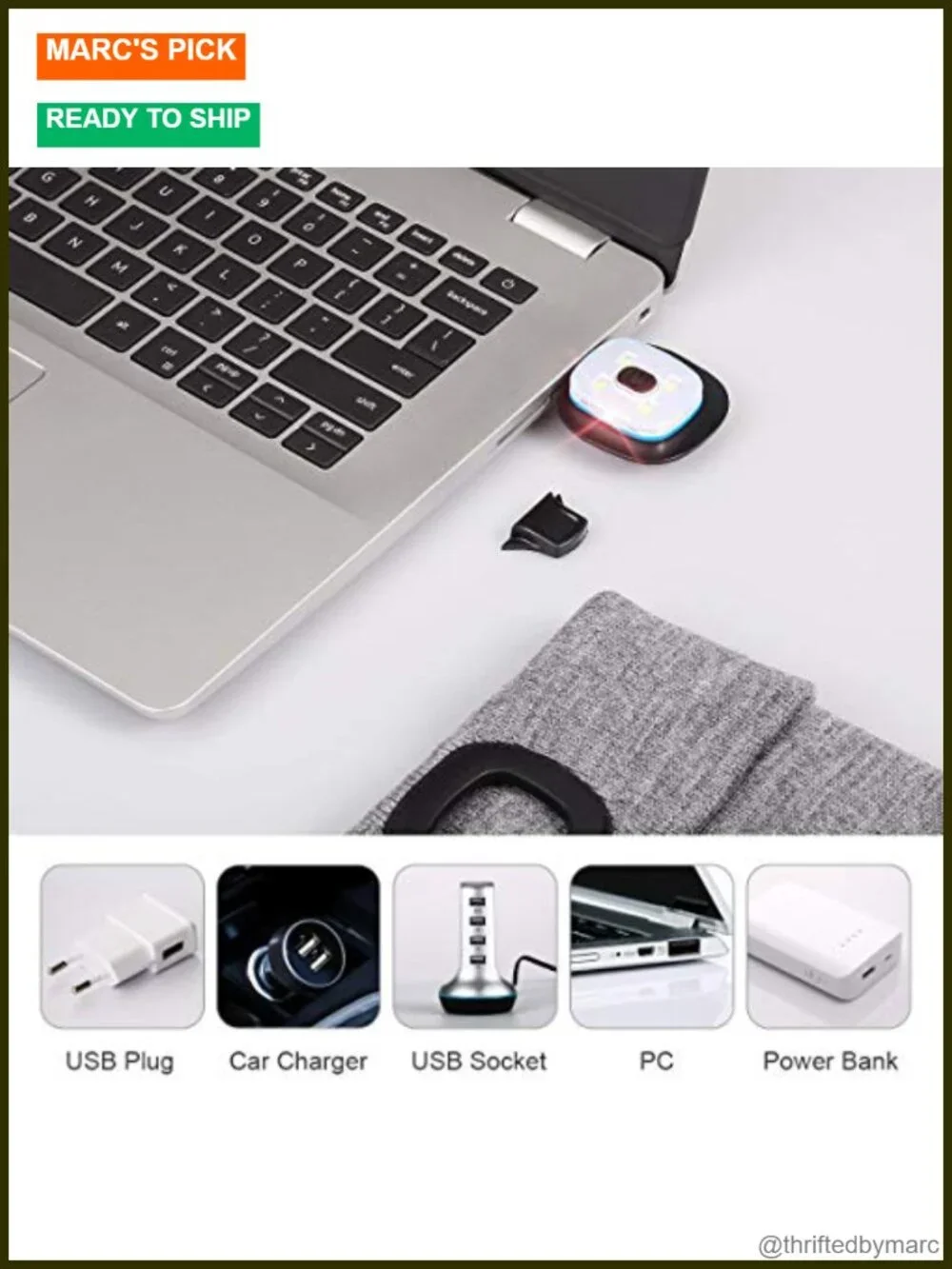 Unisex USB Rechargeable LED Beanie with Light Hands Free Headlamp Winter Knit